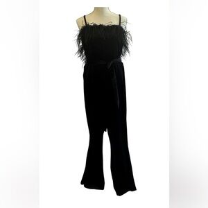 Gianni Bini Black Feather Trim Jumpsuit
